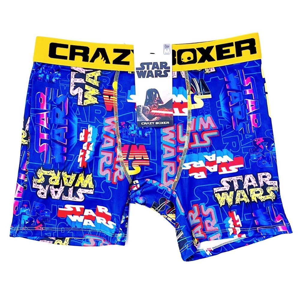 Star Wars Crazy Boxer Briefs Mens Medium Underwear Disney Blue Yellow Logo Gift